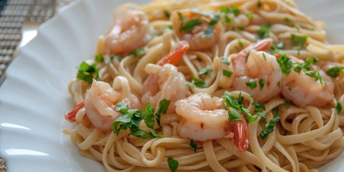 Shrimp and tomato pasta in a creamy sauce