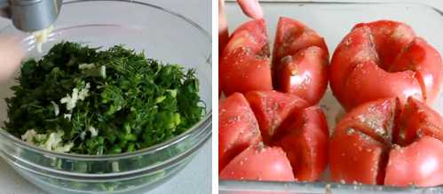Cà chua muối ăn liền với rau thơm và tỏi