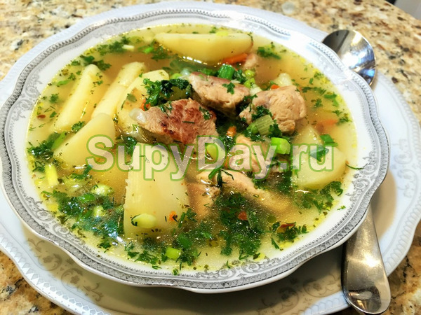 Beef noodle soup with potatoes
