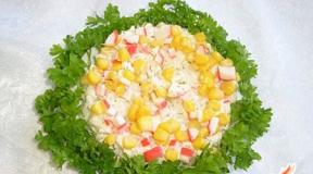 Salad with squid, crab chopsticks and egg