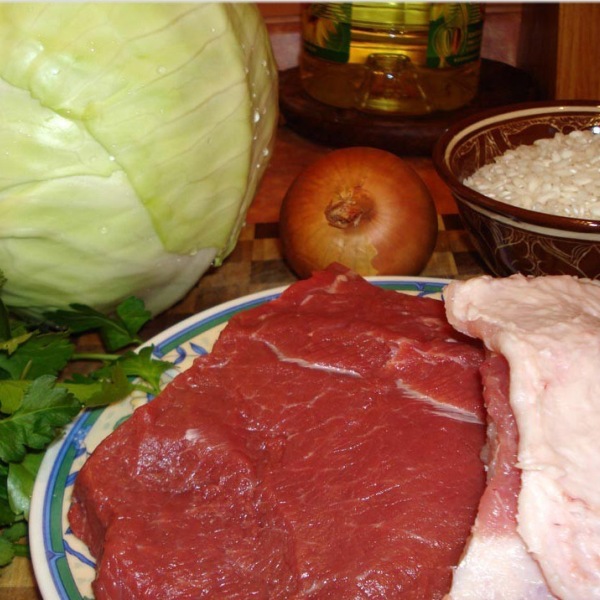 Lazy cabbage rolls in a pan with rice and minced meat - Cabbage casserole