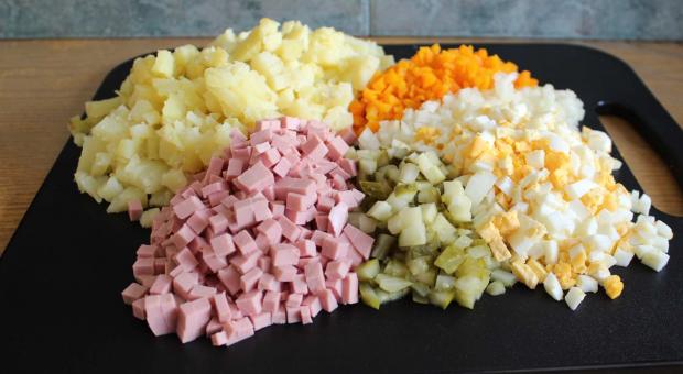 Olivier salad: classic recipe with sausage and meat